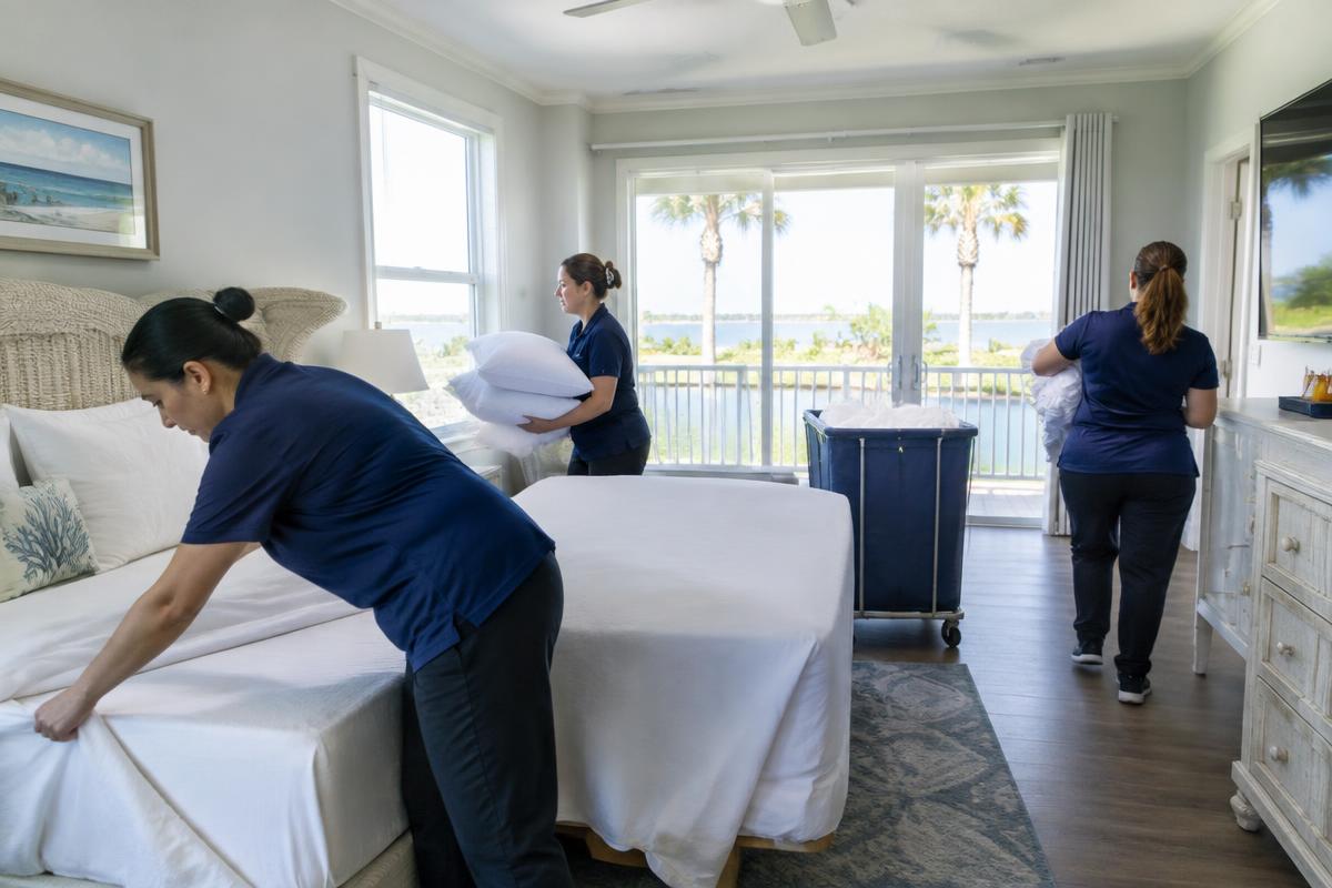 Turnover cleaning crew preparing a Kissimmee vacation rental